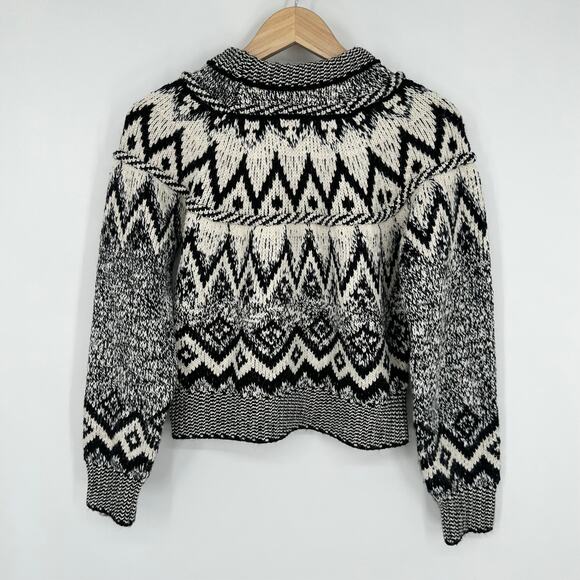 ZARA Fair Isle Chunky Knit Jacquard Crew Neck Sweater Nordic Cropped Geo Print - Picture 9 of 13